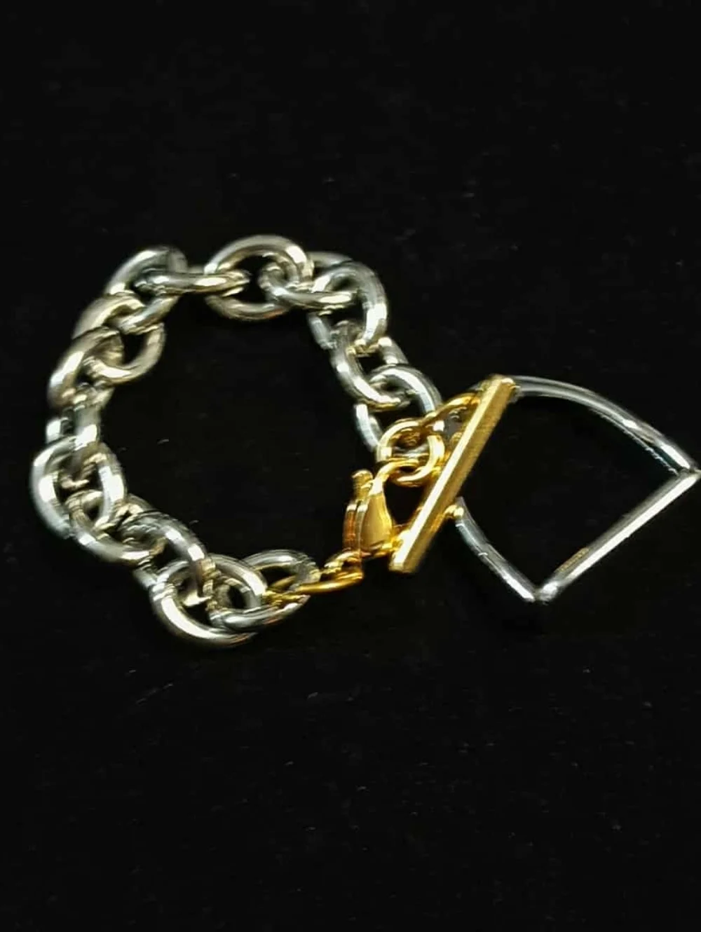 Chunky Stirrup Charm Bracelet Silver Gold Tone Equestrian Link Statement
